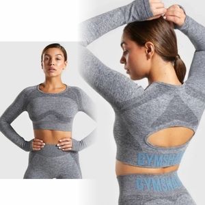 Gymshark Flex Sports Long Sleeve Crop Top size Medium Charcoal Gray / Teal